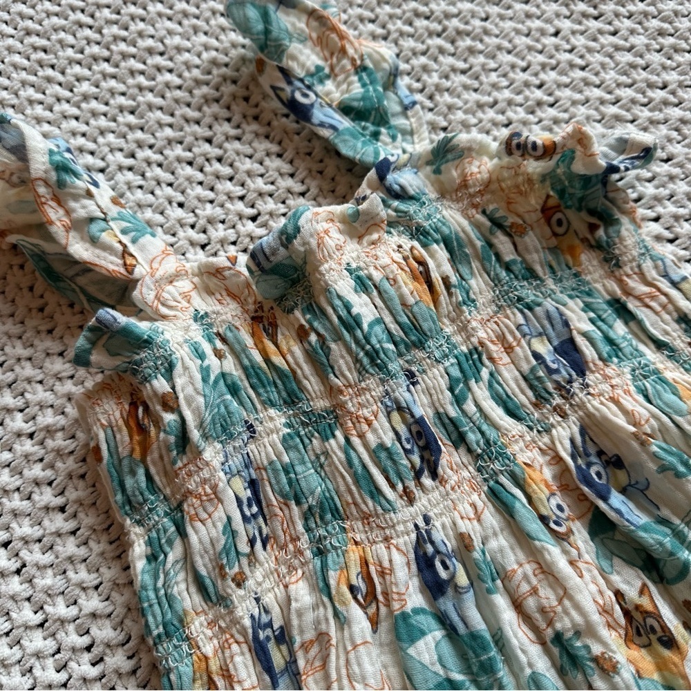 Bluey NEW Disney Tropical Printed Gauze Tiered Girls Toddler Sundress Size 2T - Picture 4 of 7